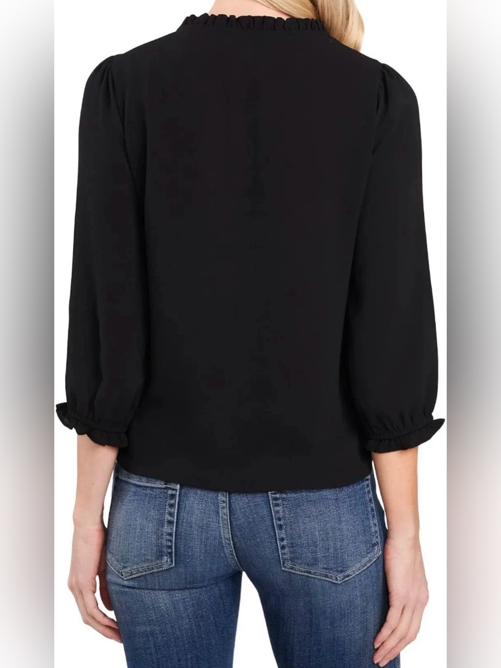 NEW Women's Plus Size 3X CeCe Ruffled V-Neck Button Front Rich Black Blouse $69 - Picture 2 of 5